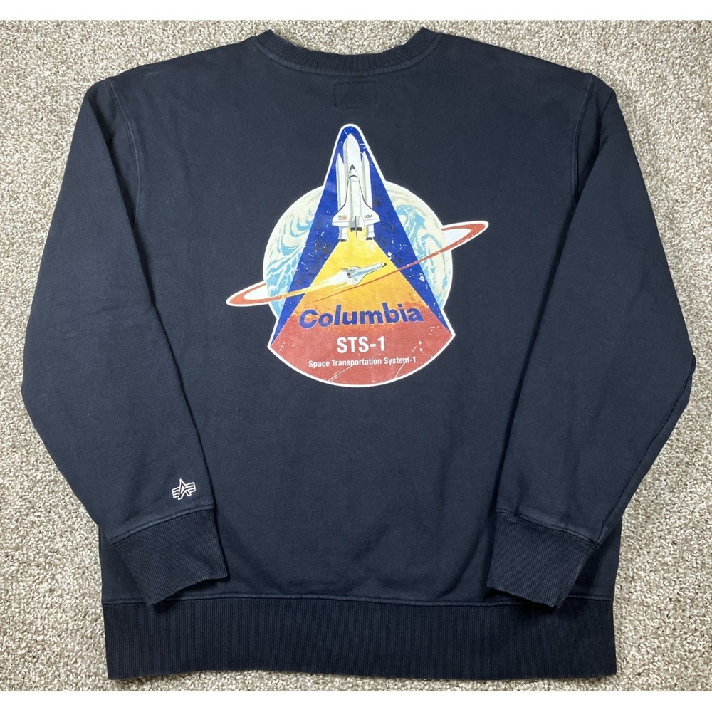 Alpha Industries Sweatshirt Black Men's Medium NASA Columbia Space Shuttle STS-1